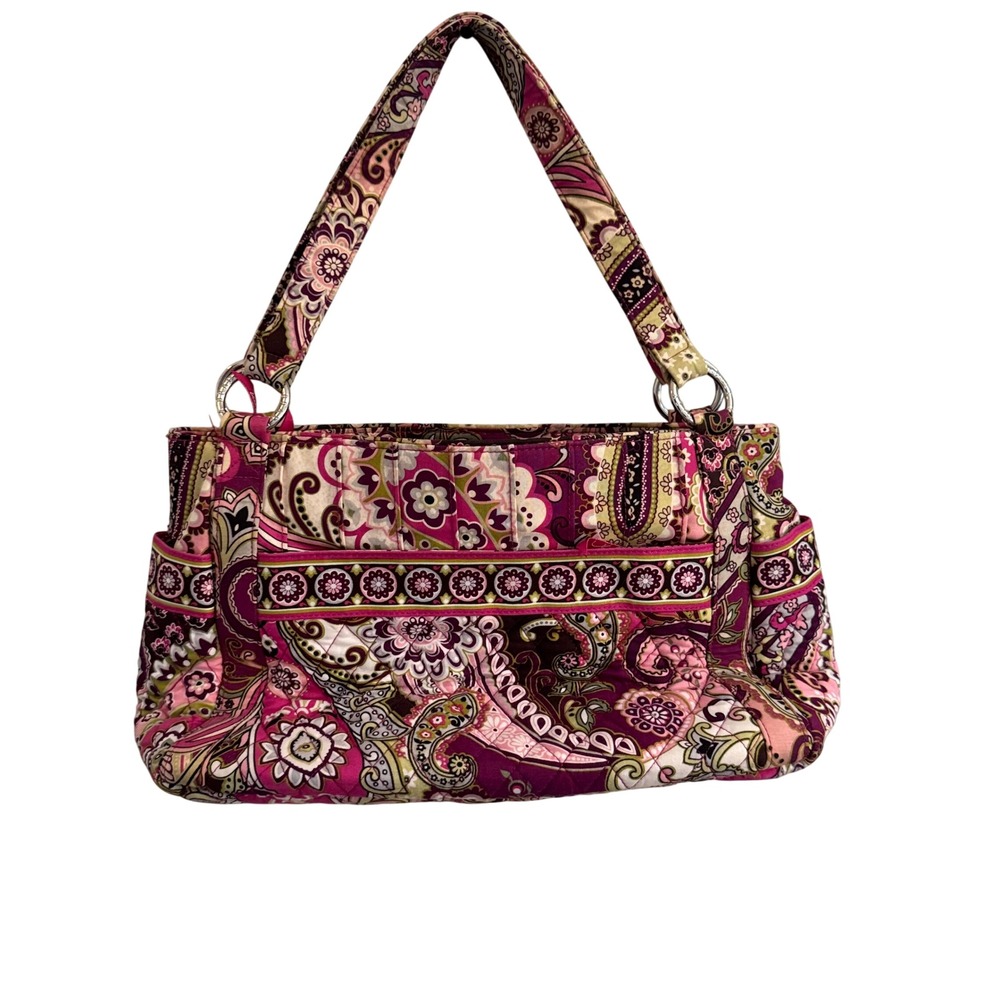 Vera Bradley Plum Petals Quilted Paisley Shoulder Bag Tote Purple Pink Green